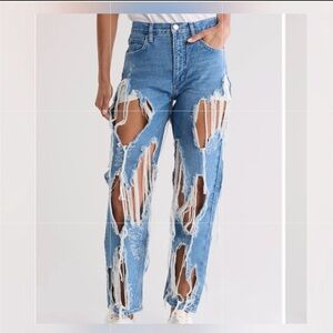Frame Atelier Shredded High 'n Tight Straight Leg Jeans Size 25